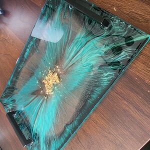 Abstract Teal and Gold Art Tray